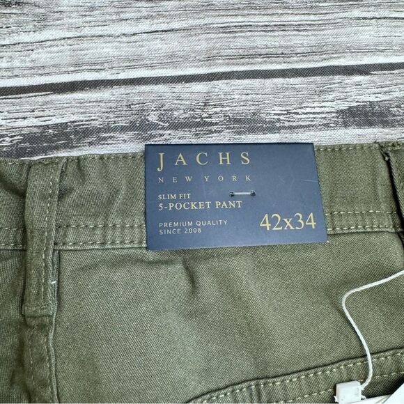 JACHS New York Men's Slim Fit 5-Pocket Pants Stretch Twill 42 x 34 Army Green - Picture 5 of 13